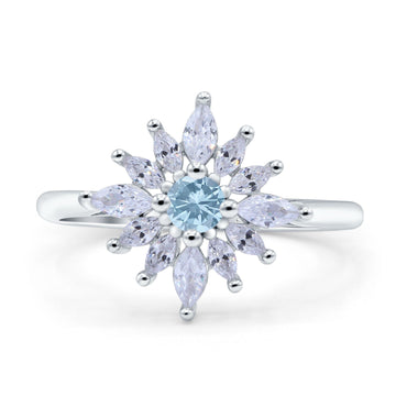 Art Deco Wedding Engagement Bridal Ring Marquise Round Simulated Aquamarine CZ 925 Sterling Silver